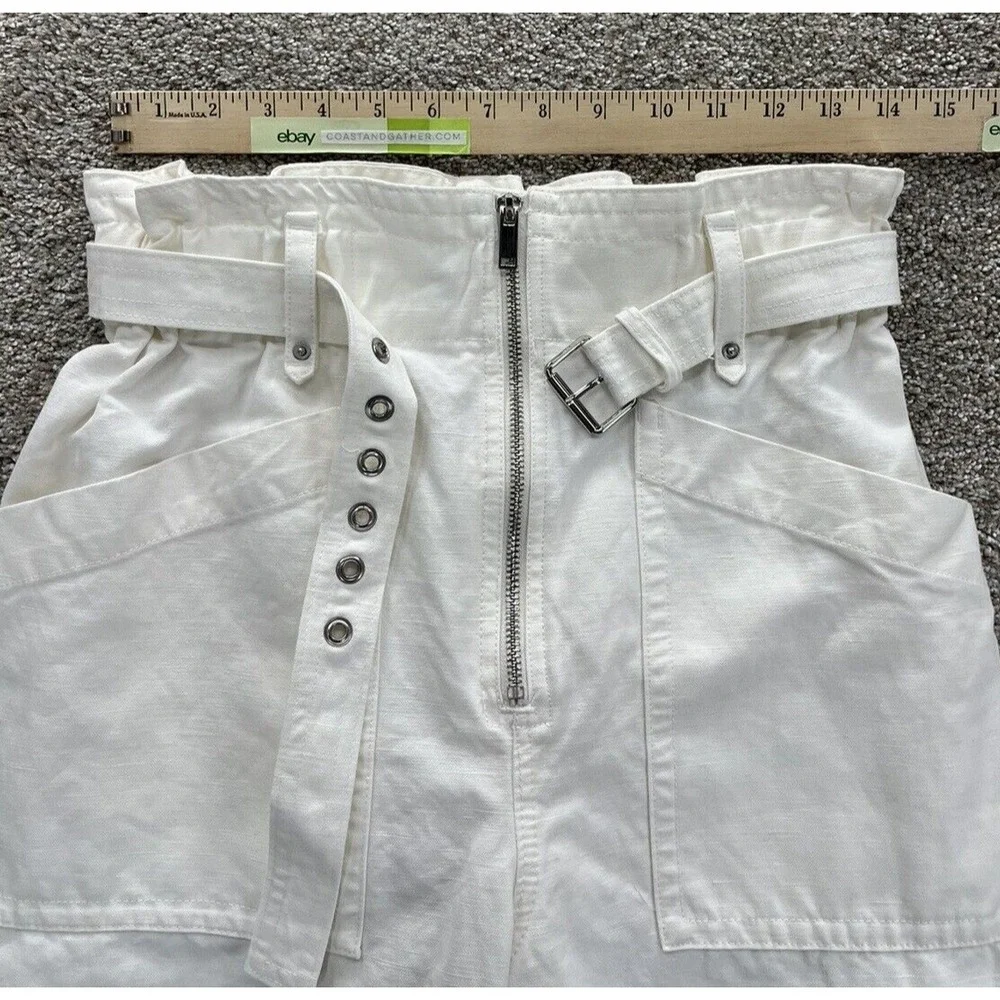 Banana Republic Linen Blend Pants‎ Womens 2 White High Rise Paper Bag Zip Belted